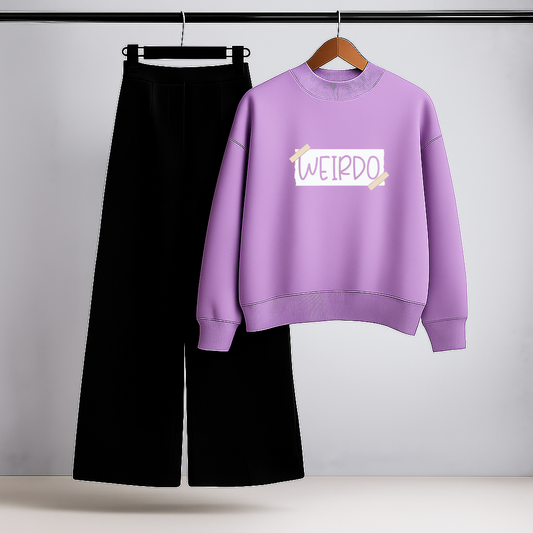 Weirdo Text Lilac Sweatshirt & Trouser Combo