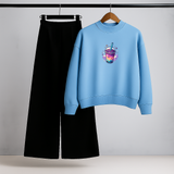 Retro Neon Sky Blue Sweatshirt & Black Trouser Combo