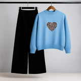 Leopard Heart Sky Blue Sweatshirt & Trouser Set