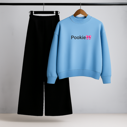 Pookie Text Sky Blue Sweatshirt & Trouser Set