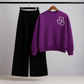 Hearts tie Purple Sweatshirt & Black Trouser Set