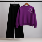 Hearts tie Purple Sweatshirt & Black Trouser Set