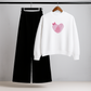 Heart Patch White Sweatshirt & Trouser Set