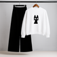 Mystery Cat White Sweatshirt & Trouser Set