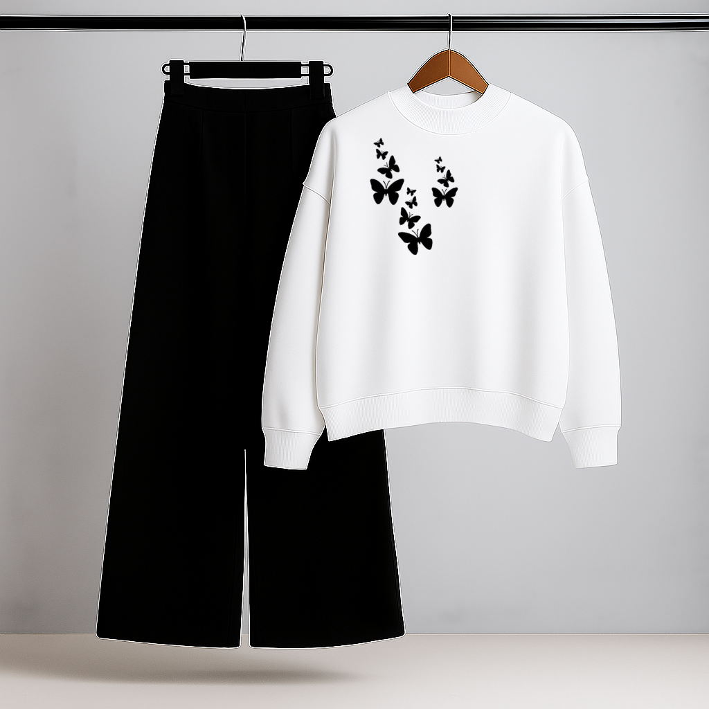 Butterfly Swirl White Sweatshirt & Trouser Set