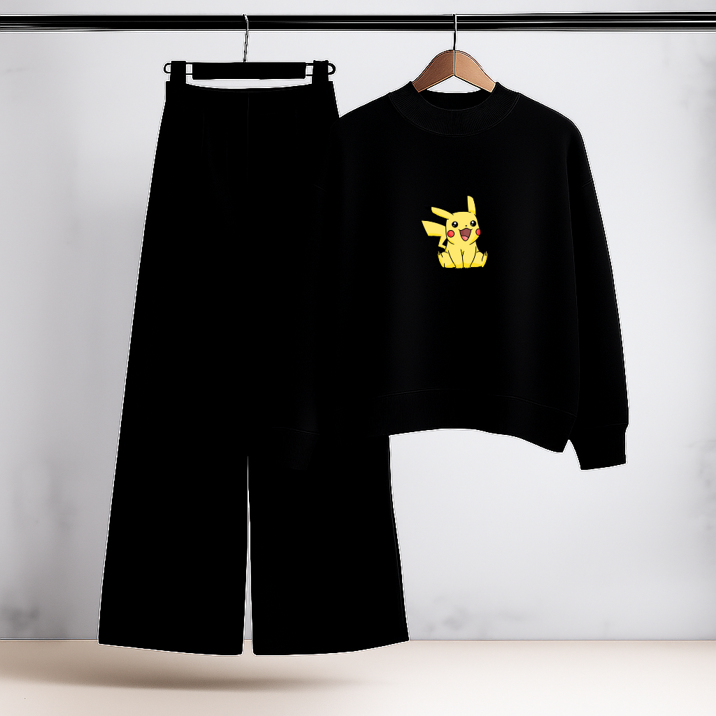 Pika Vibe Black Sweatshirt & Trouser Set