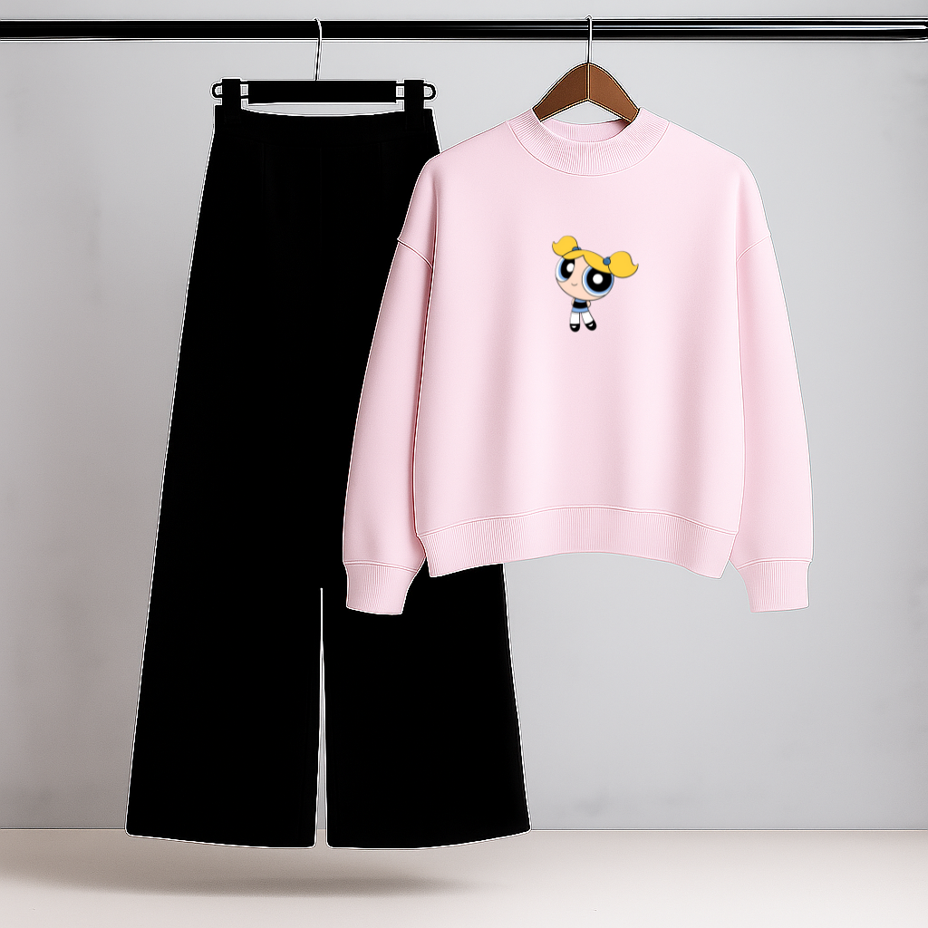 Powerpuff Vibe Pink Sweatshirt & Trouser Combo