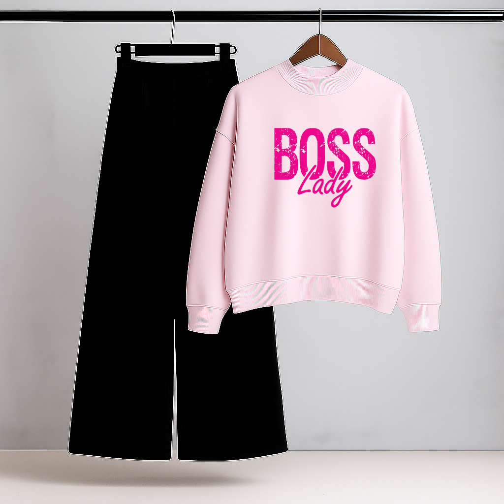 Boss Lady Pink Sweatshirt & Trouser Set