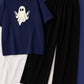 Midnight Ghost Vibe Set – Navy “BOO” Tee & Black Pants