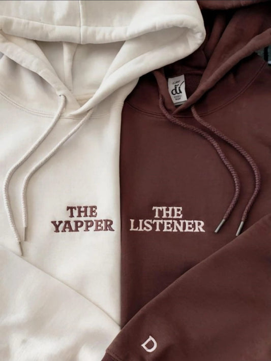 YAPPER & LISTENER Couple Hoodie (white & brown)