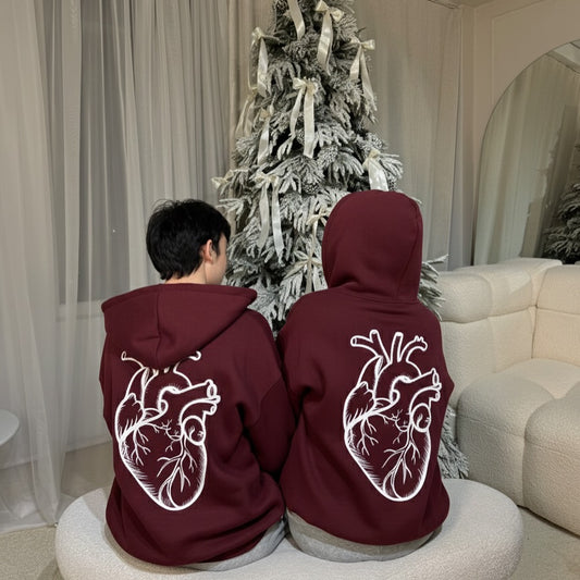 Burgundy Couple Anatomical Heart Hoodie