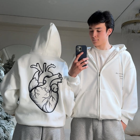 White Couple Anatomical Heart Hoodie