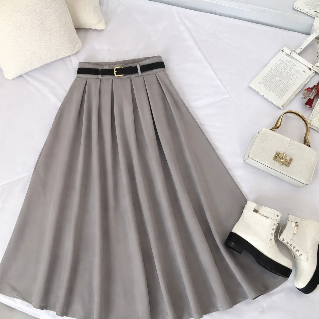 Classic Light Grey Flowy Pleated Maxi Skirt