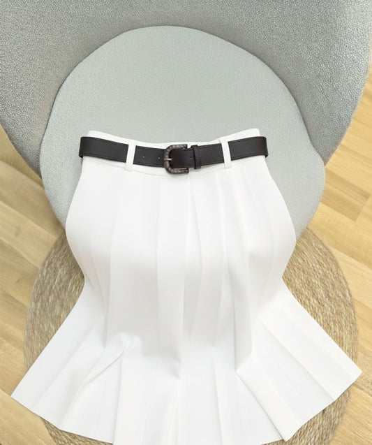 Pure White High-Waist Pleated Skirt