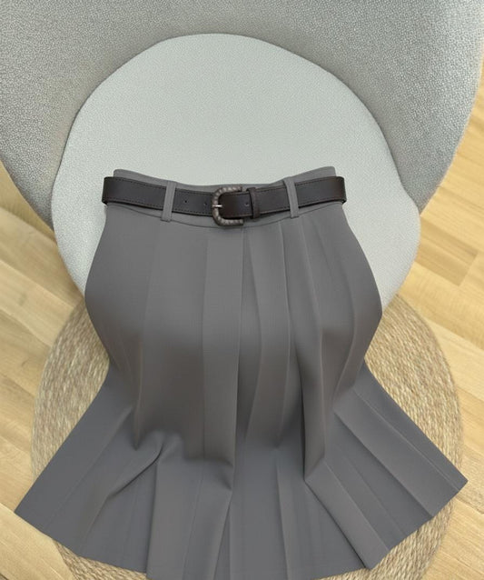 Charcoal Grey Elegant Pleated Skirt