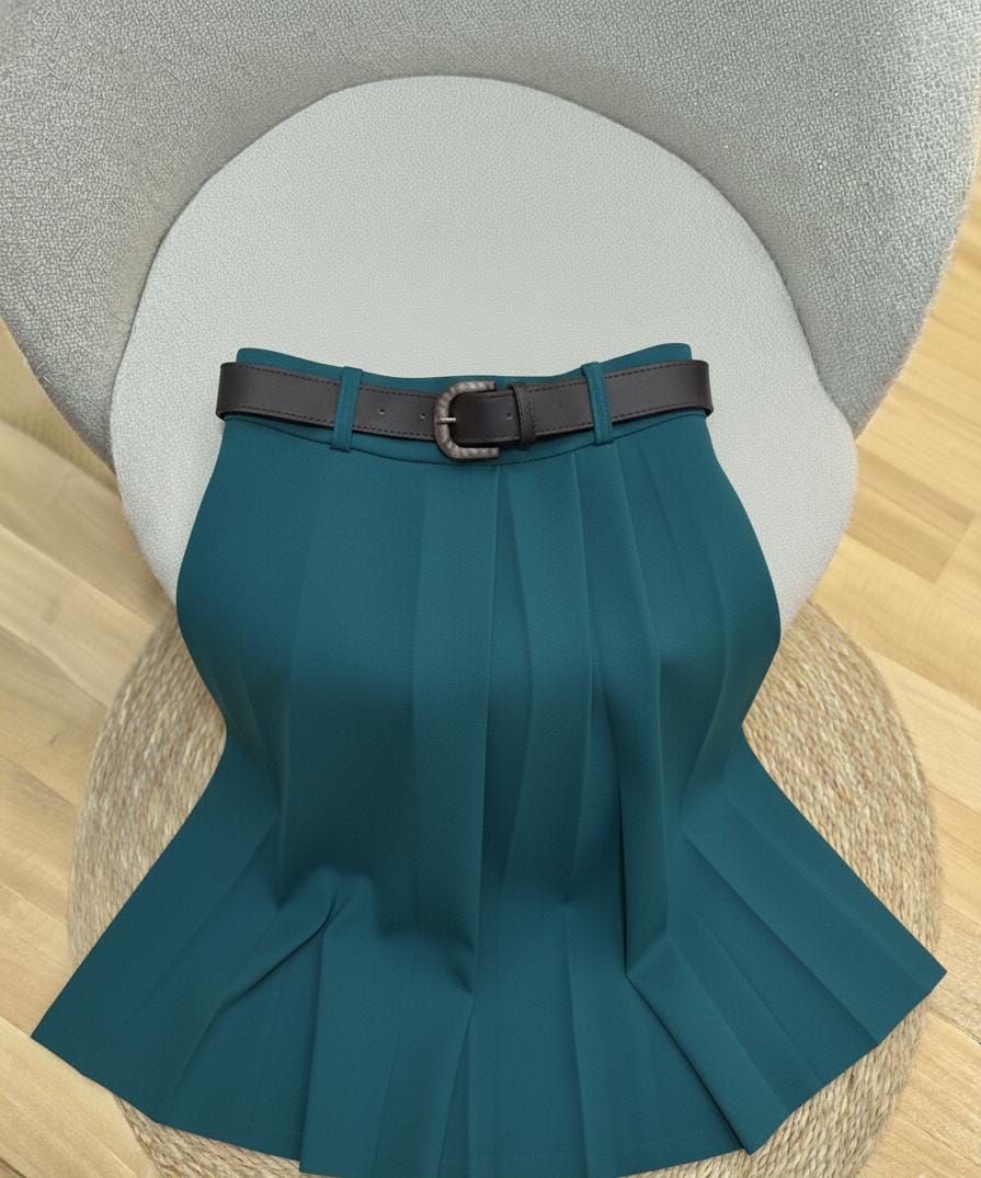 Teal Blue High-Waist Pleated Skirt