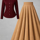Button-Down Shirt & Pleated Maxi Skirt Set – Maroon & Camel