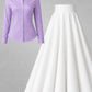 Button-Down Shirt & Pleated Maxi Skirt Set – Lavender & White