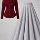 Button-Down Shirt & Pleated Maxi Skirt Set – Maroon & Grey