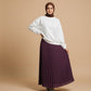 White Sweatshirt with Plum Pleated Skirt – Chic Modest Two-Piece Outfit