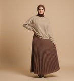 Beige Sweatshirt with Mocha Brown Pleated Skirt – Elegant Modest Two-Piece Set