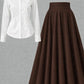 White Button-Down Shirt with Brown Pleated Maxi Skirt – Elegant Two-Piece Set