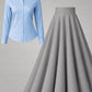 Button-Down Shirt & Pleated Maxi Skirt Set – Sky Blue & Grey