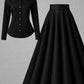 Black button-down & black Pleated Maxi Skirt Set