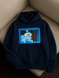 Classic Cartoon TV Print Hoodie – Navy Blue Streetwear