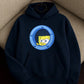 Cute Cartoon Face Graphic Hoodie – Navy Blue Casual Streetwear