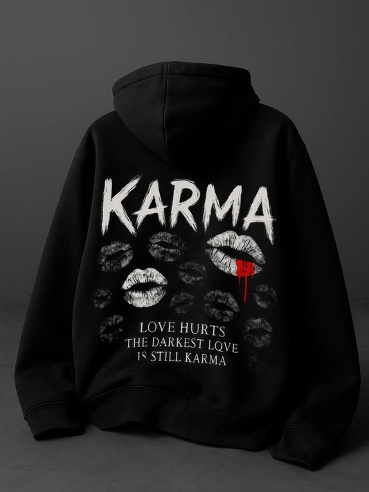 KARMA Graphic Black Hoodie – Streetwear Back Print Hoodie