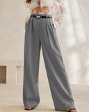 Grey High-Waist Wide-Leg Pants – Classic Business Wear