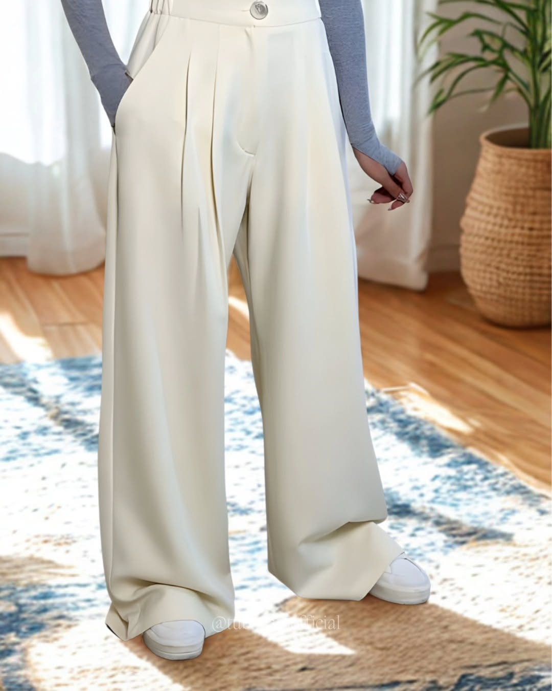 Cream Wide-Leg Formal Trousers – Minimal Elegant Design