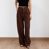 Chocolate Brown Wide-Leg Trousers – Tailored Formal Fit