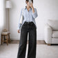 Sky Blue Button-Down Shirt with Black Wide-Leg Pants Set