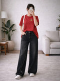 Red Oversized T-Shirt with Black Wide-Leg Pants Set