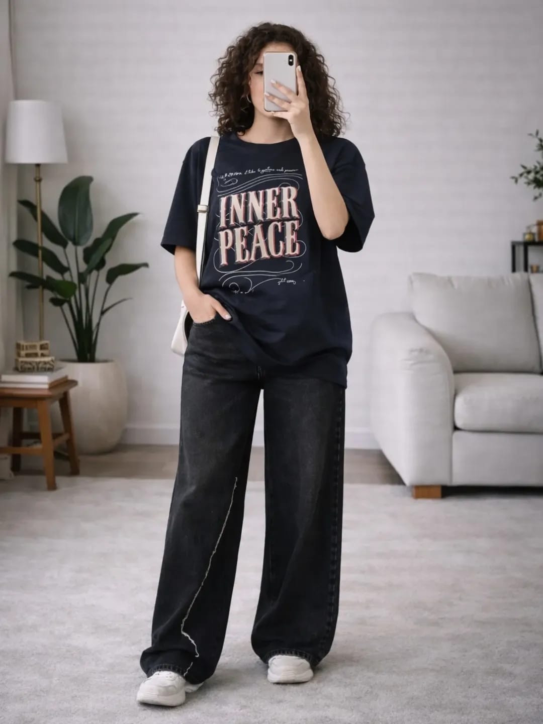Black ‘Inner Peace’ Graphic T-Shirt with Black Wide-Leg Pants Set