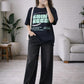 Green Graphic T-Shirt with Black Wide-Leg Pants Set