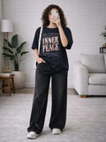 Black ‘Inner Peace’ Graphic T-Shirt with Black Wide-Leg Pants Set
