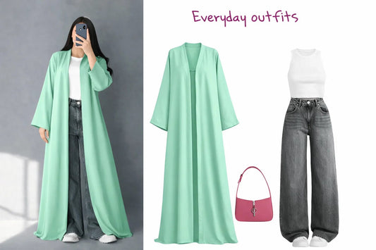 ZODIC Mint Breeze Open Abaya Combo