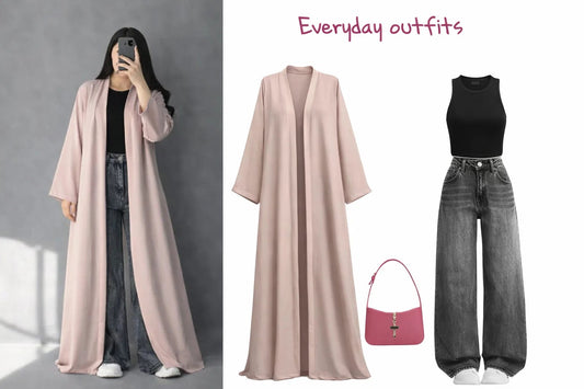 ZODIC Nude Elegance Open Abaya Combo