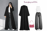 ZODIC Classic Black Open Abaya Combo