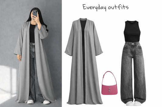 ZODIC Soft Grey Flow Abaya Combo