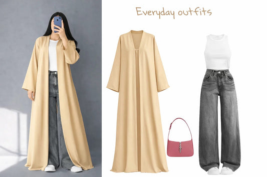 ZODIC Cream Beige Flow Abaya Combo