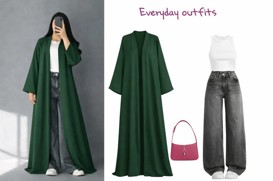 ZODIC Forest Green Open Abaya Combo