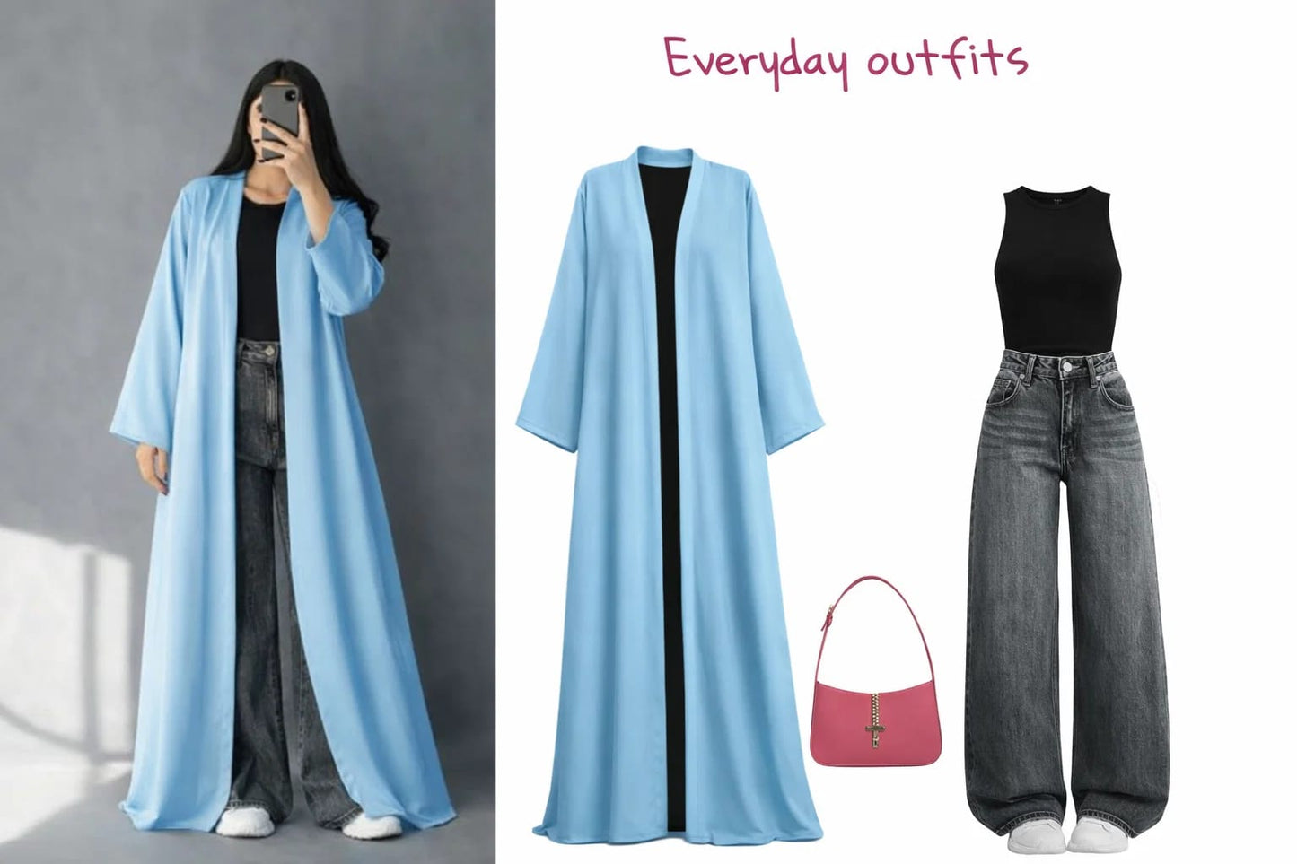 ZODIC Ice Blue Minimal Abaya Combo