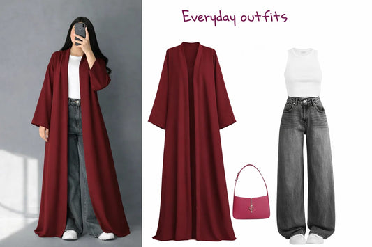 ZODIC Maroon Classic Open Abaya Combo