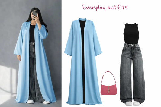 ZODIC Ice Blue Minimal Abaya Combo