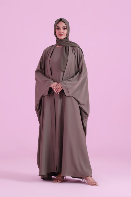 Flowy Farasha Cut Abaya - Olive Brown