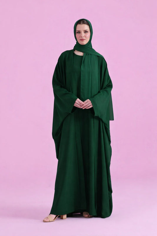 Farasha flowy cut abaya - Dark Green